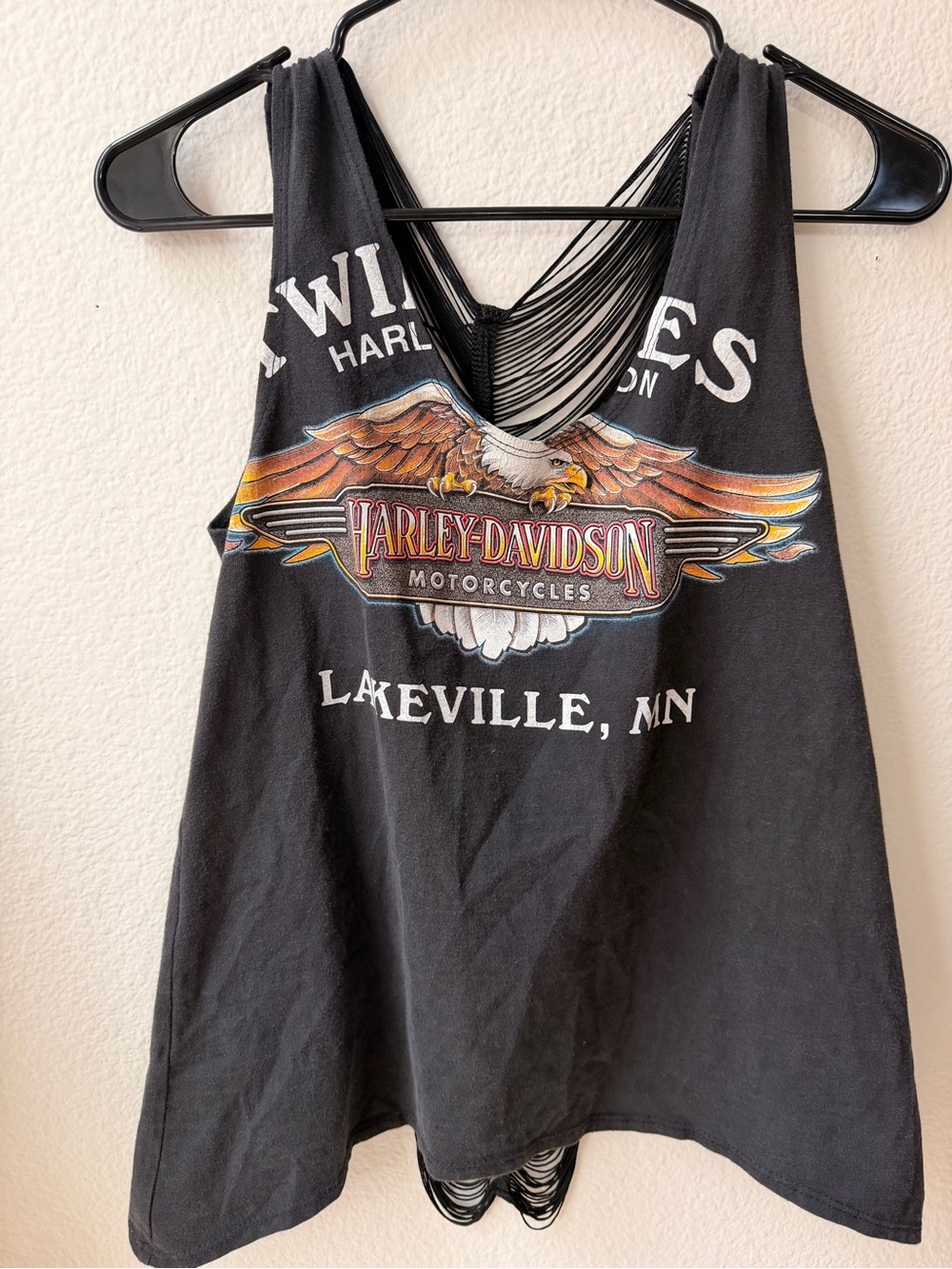 Harley Davidson Lakeville MN Fringe Back Tank Top Biker Grunge